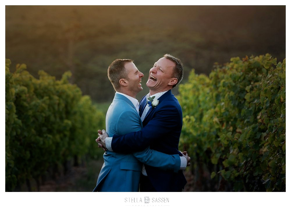 Male couple wedding photography Cape Town vineyard
