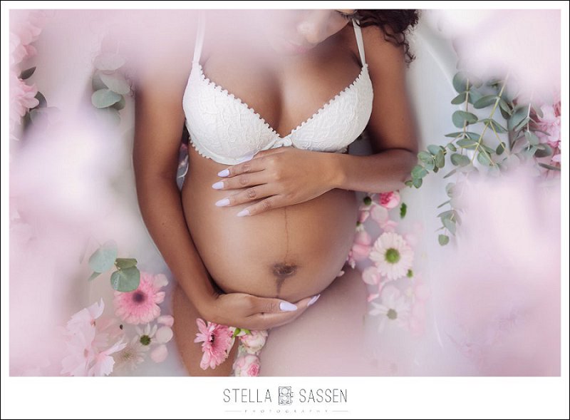 soft feminine flower milkbath photo shoot