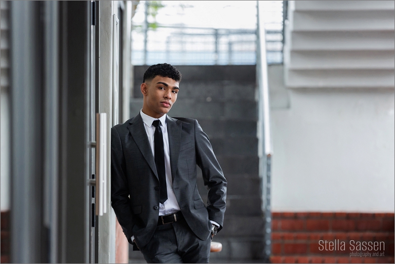 Matric dance male portrait in an urban setting